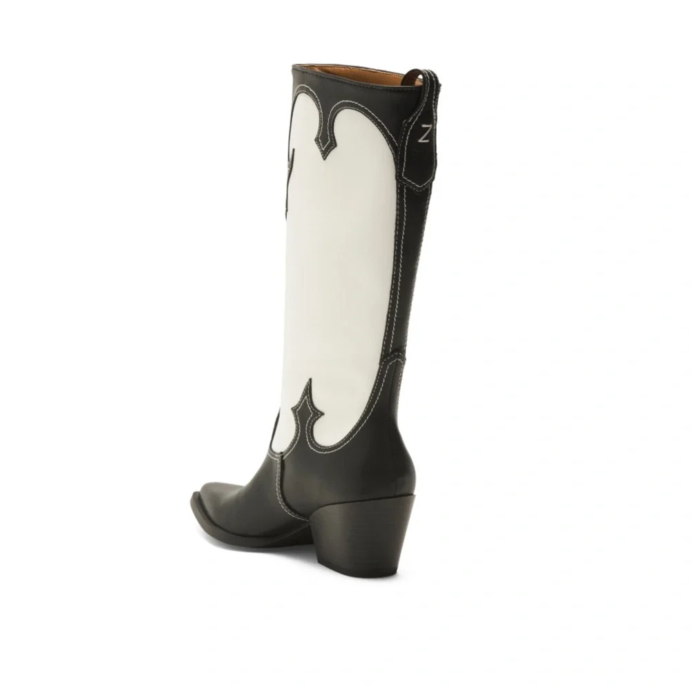 Zodiac Dawson Cowboy Boots Pointy Toe & Knee High Black & White Women’s Size 5.5